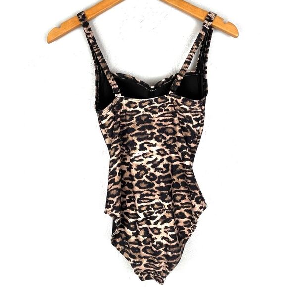 Nip Tuck Joanne Tummy Control Ruched Brown Black Leopard One Piece Swimsuit 8 - Picture 5 of 8